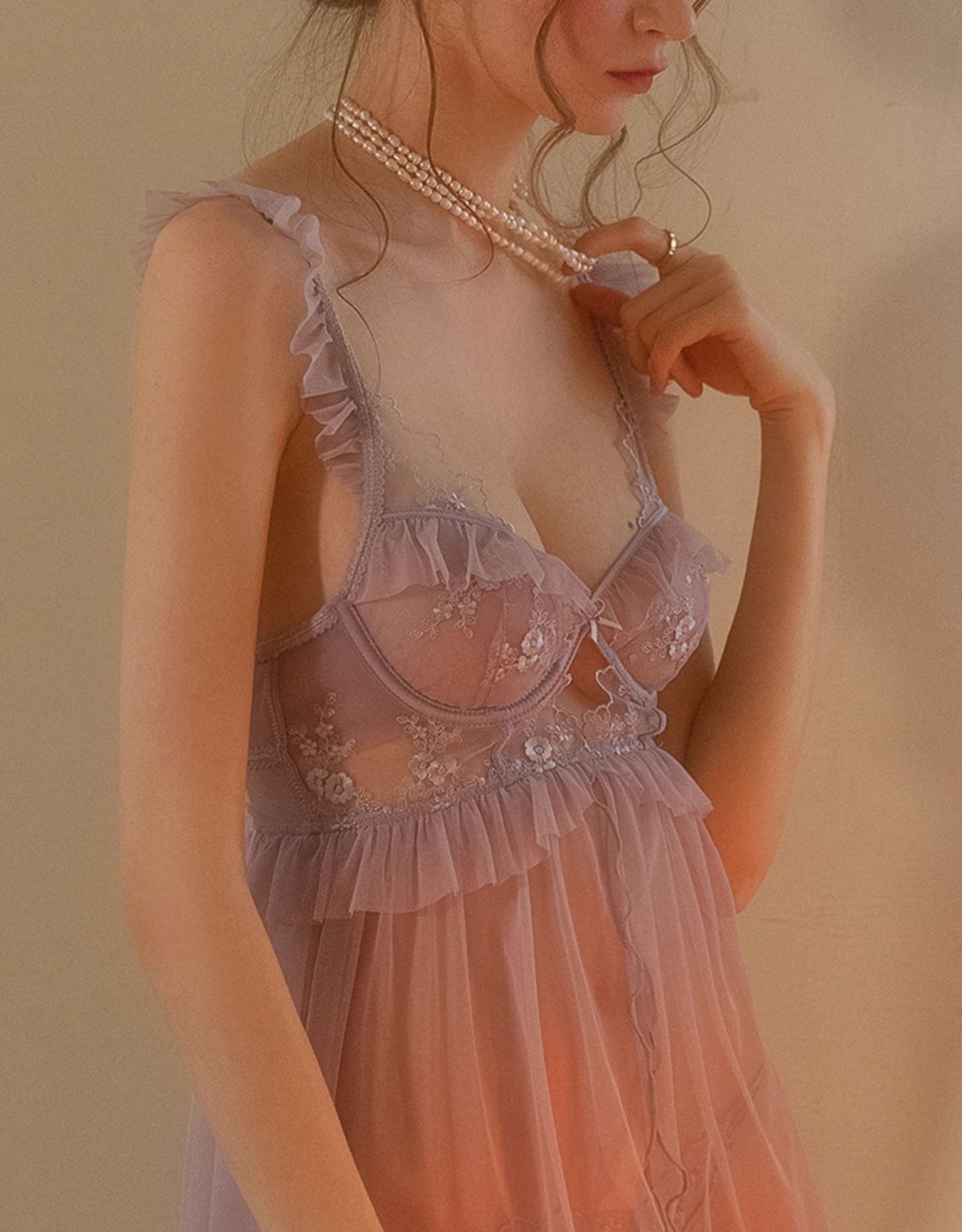 Vida Mesh Laced Babydoll - Lavender