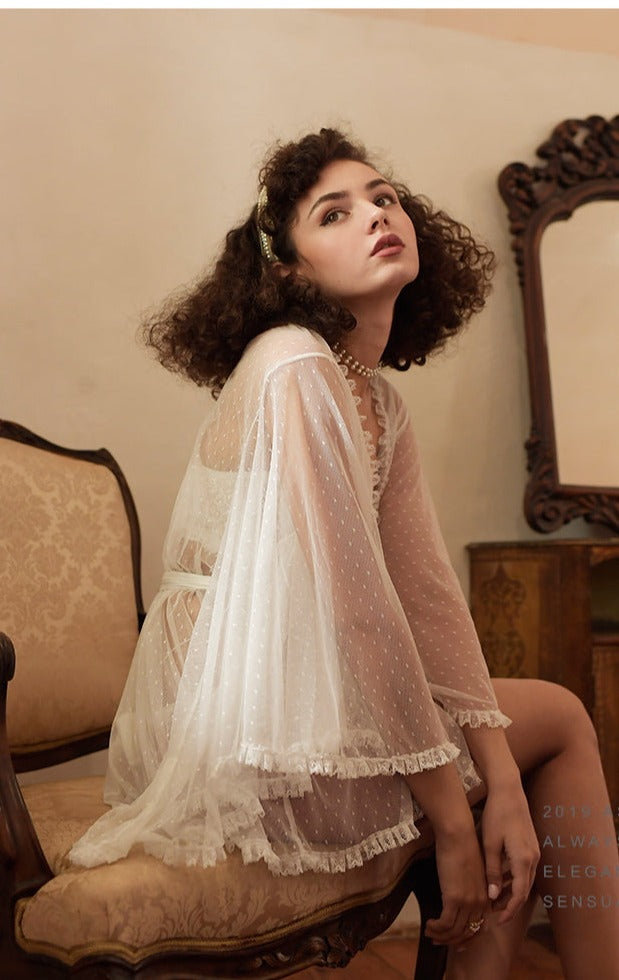 Milky Soft Mesh Robe with Panty