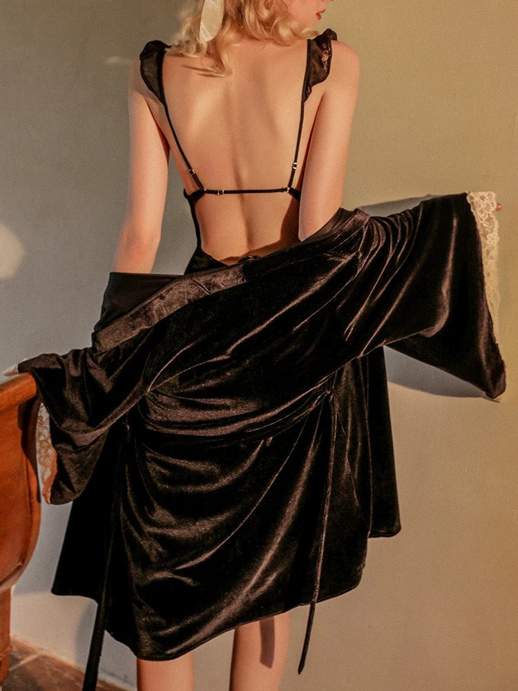 Velvet Nightdress Lux Lounge wear - Black